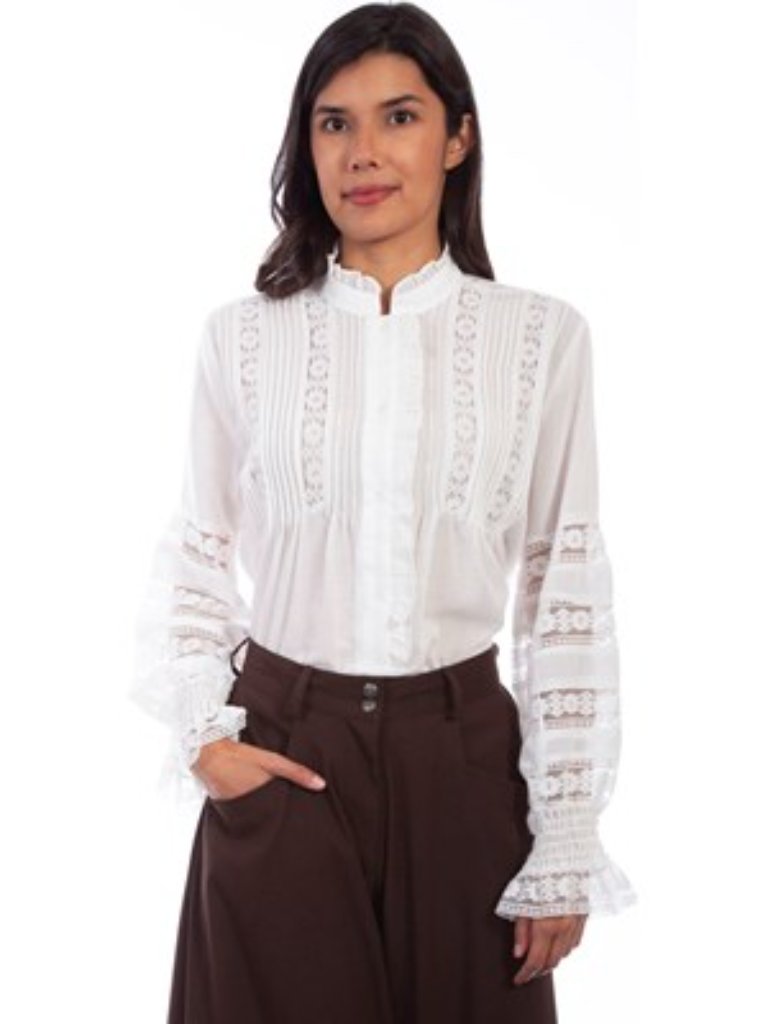 Scully - Womens Crochet Trim Poet Blouse, Size Large Us Womens, Color White.